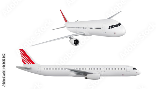 Set of airplanes isolated on white background. Vector realistic illustration.