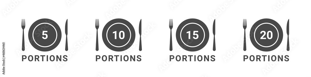 Fototapeta premium Food and meal portions icons. Icons in a flat style. Vector illustration