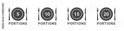 Food and meal portions icons. Icons in a flat style. Vector illustration