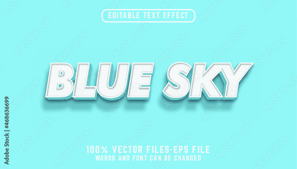 Blue sky text. editable text effect premium vectors