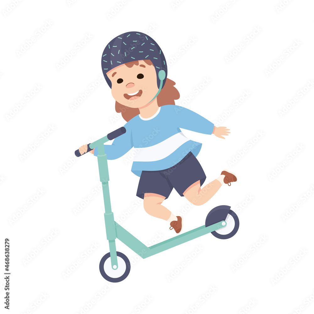 Little Girl on Scooter in Skate Park Having Fun and Enjoying Recreational Activity Vector Illustration Little Girl on Scooter in Skate Park Having Fun and Enjoying Recreational Activity Vector Illustration