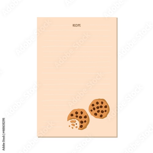 Cookbook page template. Recipe Write Template. Chocolate drop cookies Background for recipe. Culinary course poster. Vector for wall art decor, culinary school.