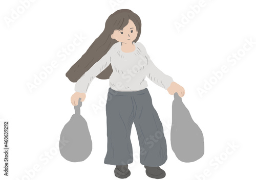 ごみを捨てに行く女性　イラスト　人物