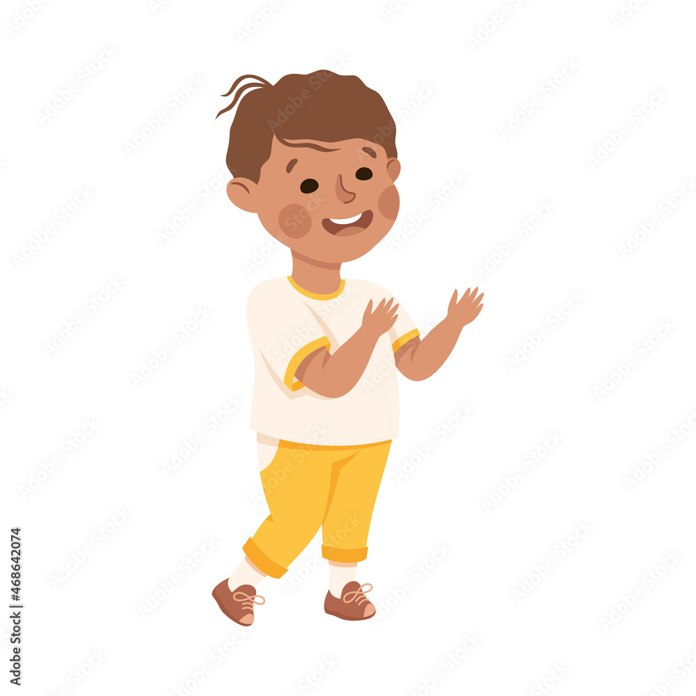Little Boy Reaching Hand Supporting and Comforting Someone Vector Illustration