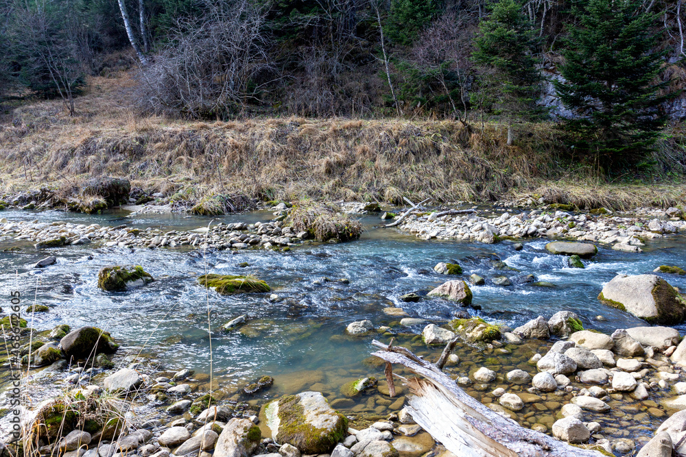 traveling along the bed of a mountain river, an autumn day, nature is preparing for winter hibernation. traveling along the bed of a mountain river, an autumn day, nature is preparing for winter hibernation.