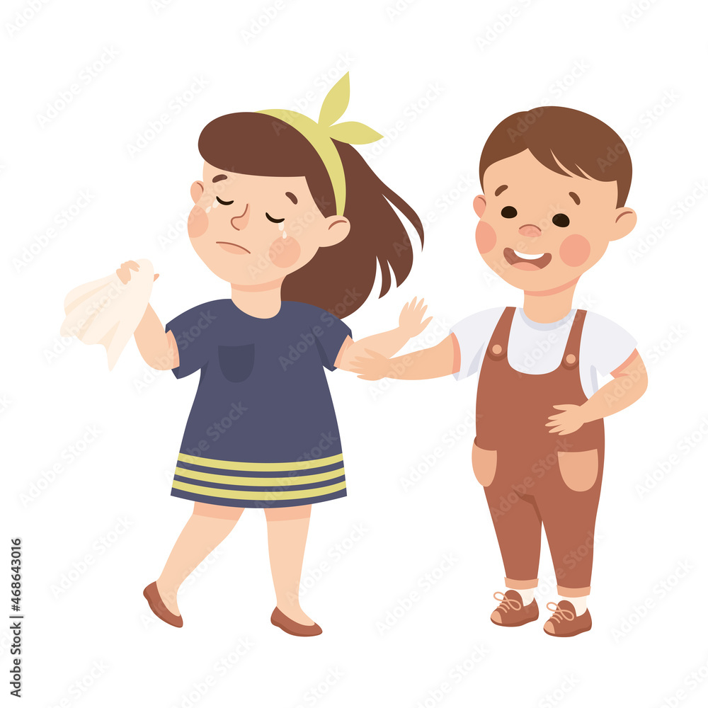 Little Boy Supporting and Comforting Sad Crying Girl Feeling Empathy and Compassion Vector Illustration Little Boy Supporting and Comforting Sad Crying Girl Feeling Empathy and Compassion Vector Illustration