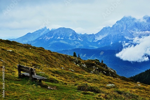 Austrian Alps-outlook of the massif Dachstein from Rossfeld