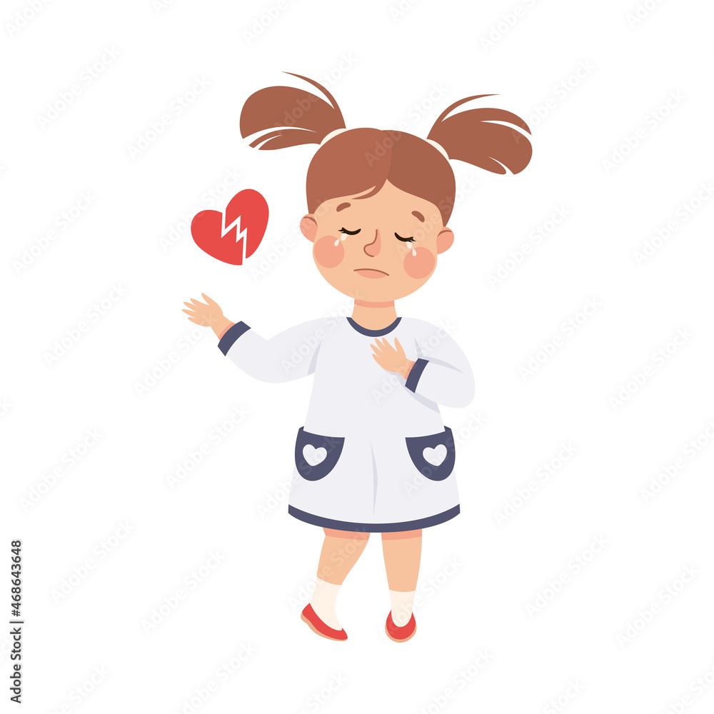 Little Girl with Broken Heart Crying Out Loud Feeling Unhappy Vector Illustration Little Girl with Broken Heart Crying Out Loud Feeling Unhappy Vector Illustration