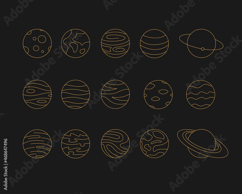 celestial outline set gold planets