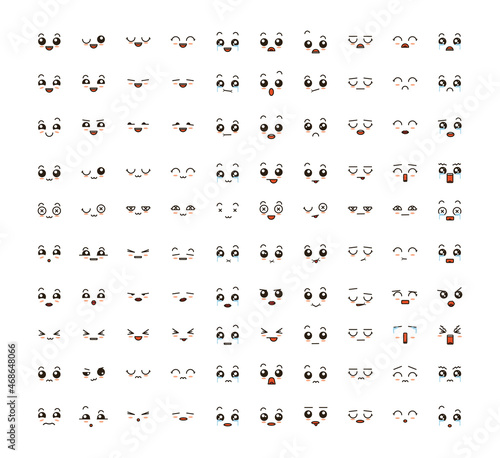 Collection of cute emoticons with different emotions. Smiles for use in apps, smartphones, and creating stickers.