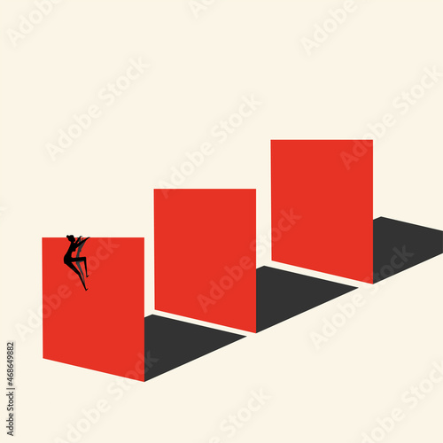 businesswoman vector concept. Achieving success through difficulties. The woman climbs to the top of the cliff. Career, leadership symbol. Vector