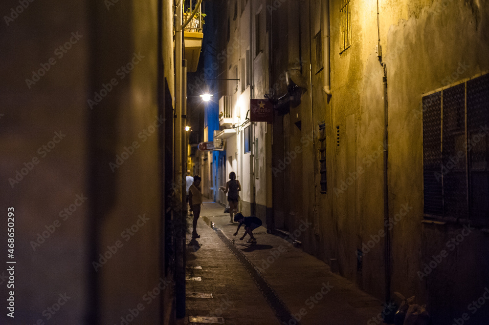 Night street in the spa town of Blanes