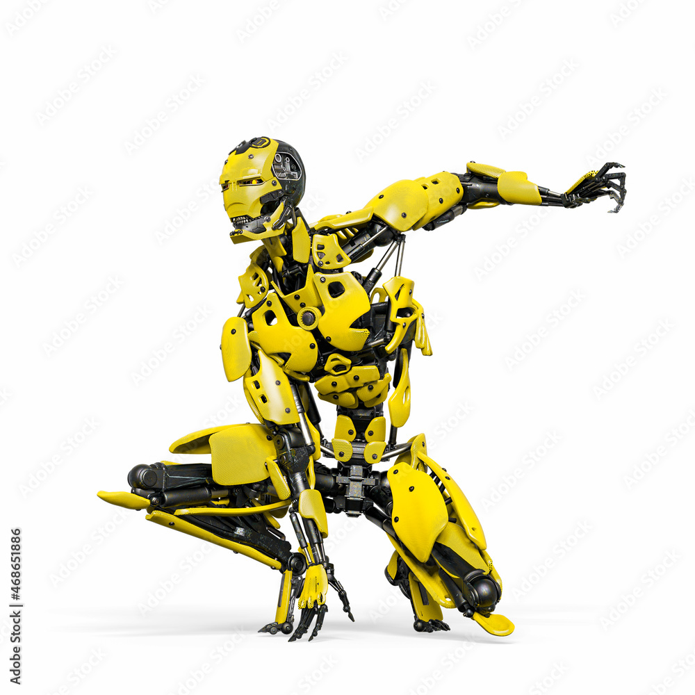 cyborg is crouched and ready for action cyborg is crouched and ready for action
