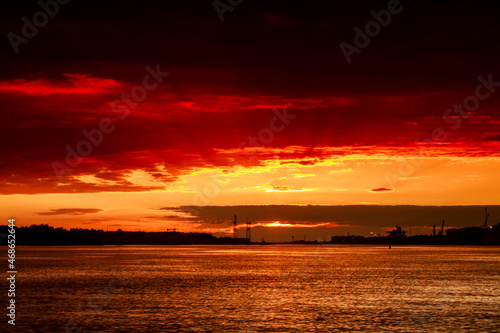 Beautiful sunset view of the port aquatory in Klaipeda, Lithuania photo