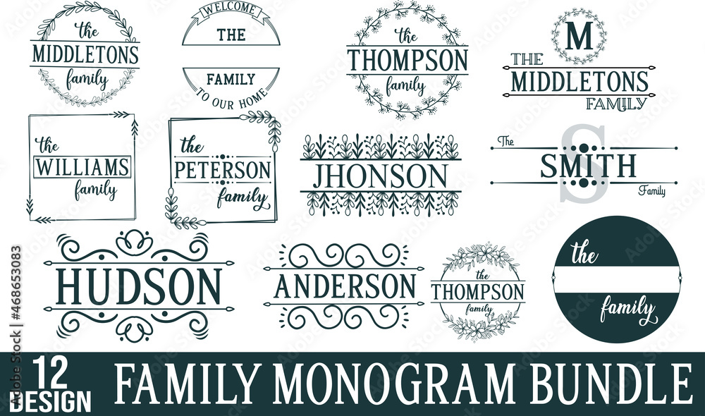 family monogram bundle design - obrazy, fototapety, plakaty 