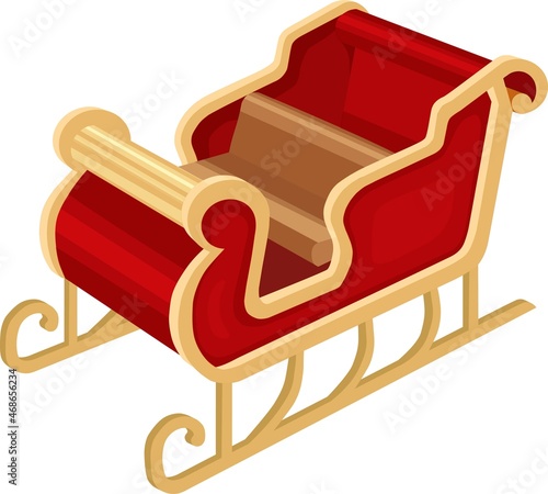 Santa's red sleigh. Vector. Isolated on white