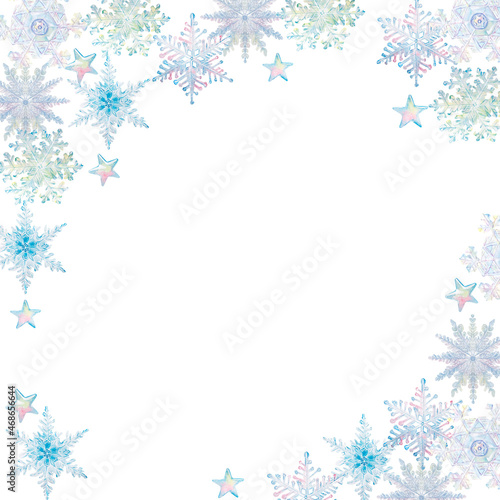Fototapeta Naklejka Na Ścianę i Meble -  Watercolor snowflakes and stars. Hand draw watercolor illustrations on white background. Winter collection. Ice Figures.