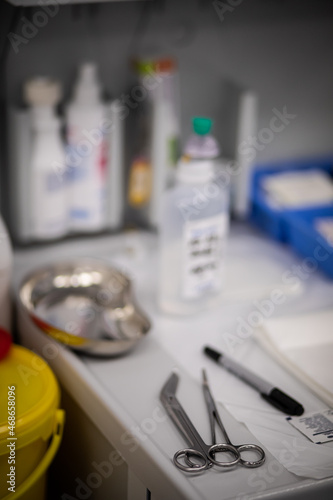 medicines in the treatment room, bottles with dropper solution, medicines in the operating room, antiseptic