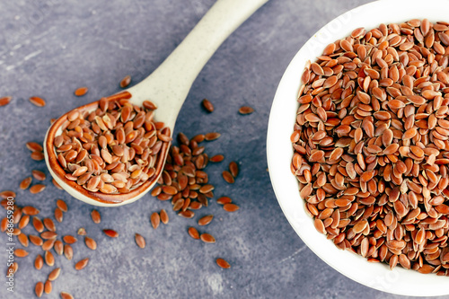 Photos Raw and Uncooked Flaxseeds Top Down Photo, Healthy Food Photography