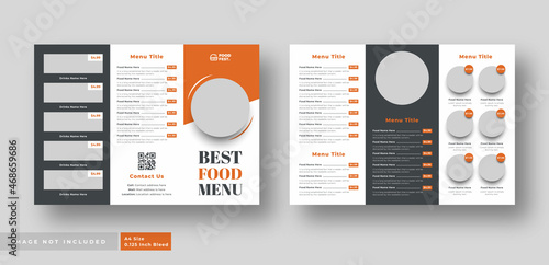 Food menu bifold brochure or restaurant cafe menu flyer template