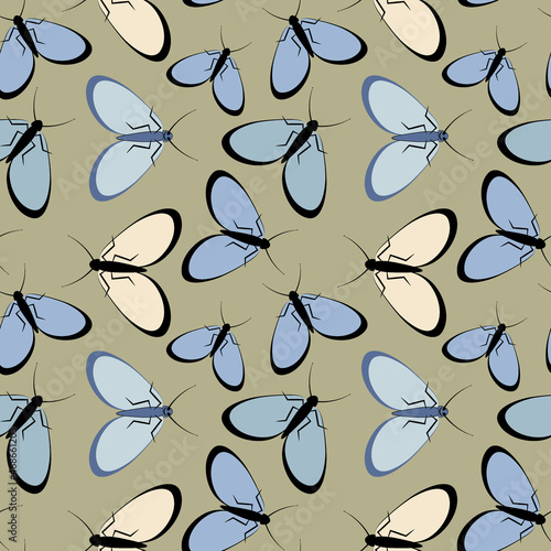 Seamless pattern - stylized moths - graphics. Summer, insects, unbearable ease of life. Wallpapers, textiles, packaging