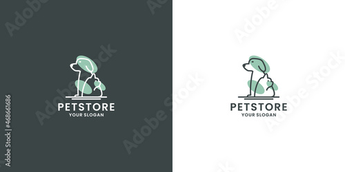 animal shop logo, pet store logo design. dog and cat combination