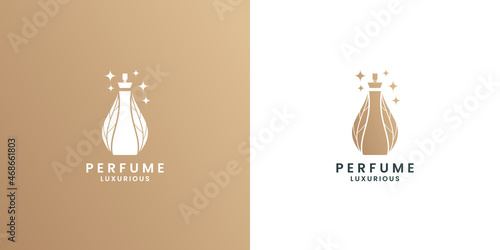 luxury perfume logo design with bottle symbol for cosmetic