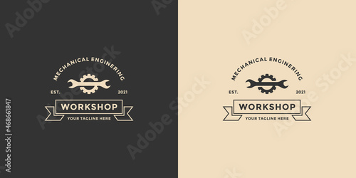 vintage auto service logo design. workshop logo retro style.
