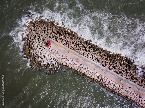 Aerial shot of shoreline on a sunny day photo