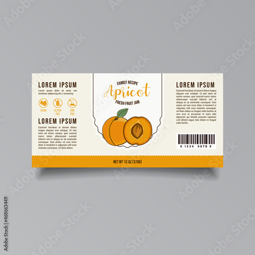 Apricot jam label template Abstract modern vector packaging design layout Isolated