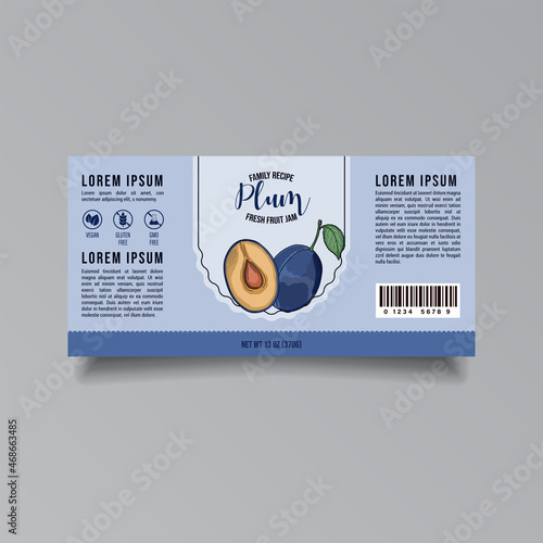 Plum jam label template Abstract modern vector packaging design layout Isolated