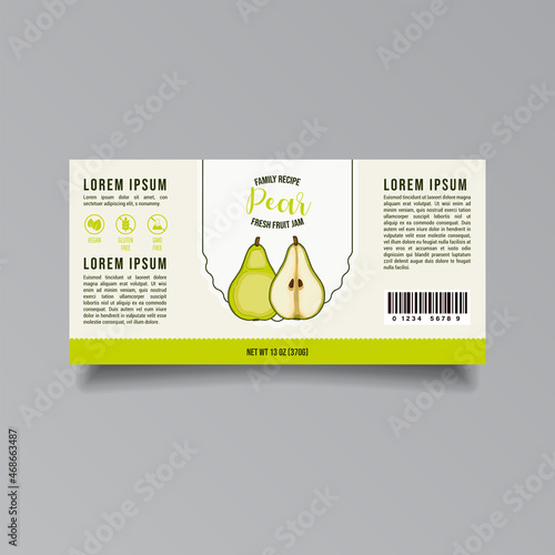 Pear jam label template Abstract modern vector packaging design layout Isolated