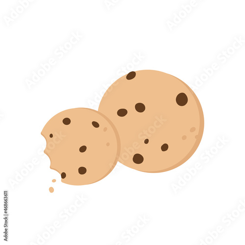Chocolate cookies. Cookies with chocolate crisps. Winter sweet biscuit homemade. Vector illustration in cartoon style. Isolated on white background.