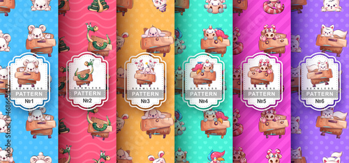 Animals in the nightstand and seamless pattern