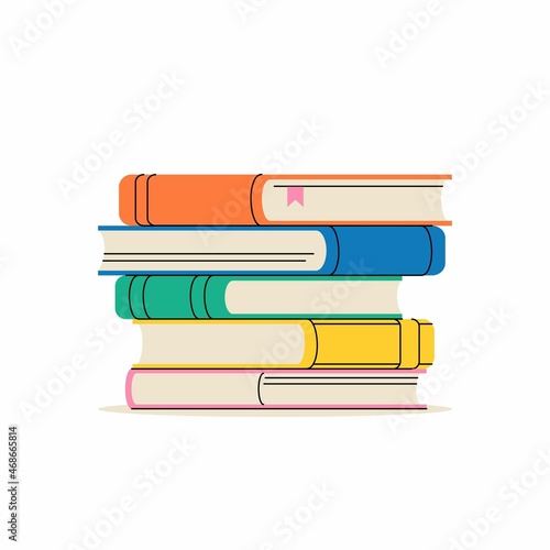 Vector stack of books. Pile of books isolated on white background. Colorful simple trendy illustration