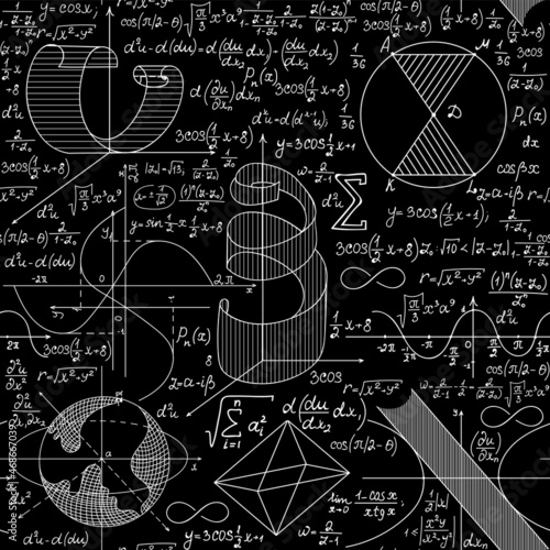 Mathematical vector seamless background with handwritten formulas and calculations  