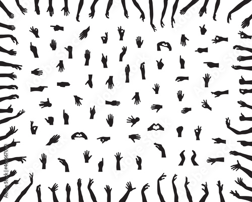 Black silhouettes of hands  on a white background
