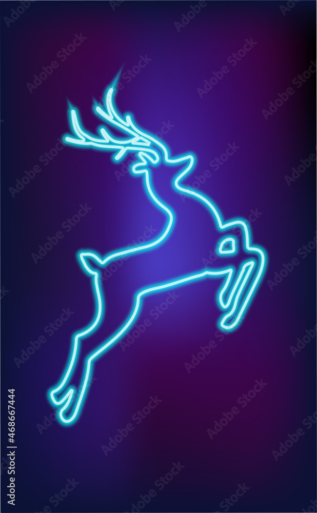 The figure of a blue neon deer