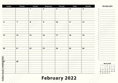 February 2022 Monthly Business Desk Pad Calendar.