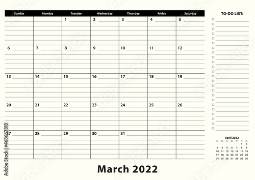 March 2022 Monthly Business Desk Pad Calendar.