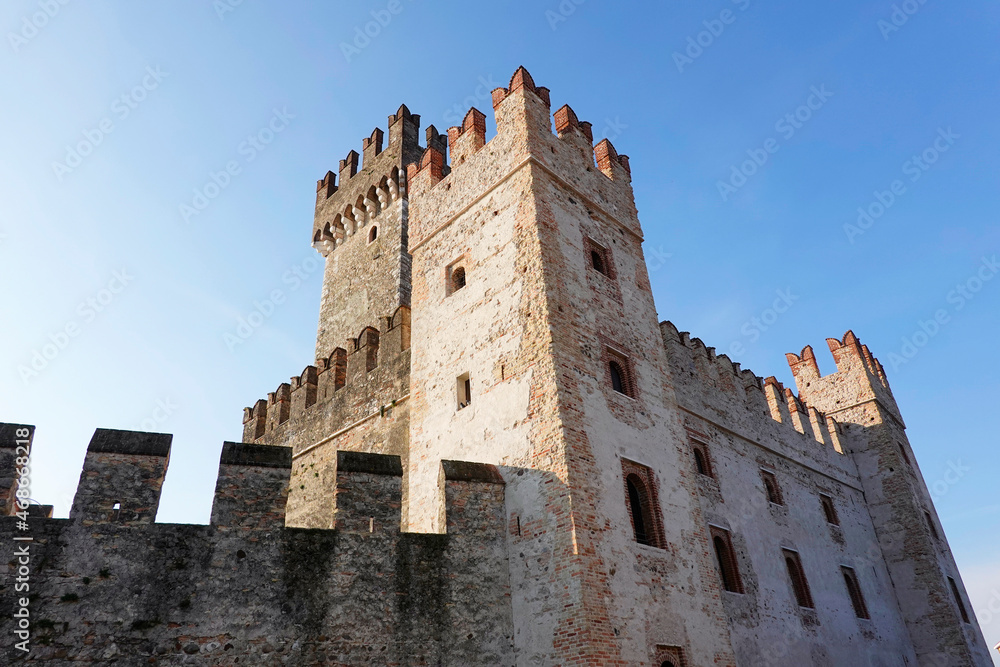 Scaliger Castle in Sirmione, ancient Castle in the Historical town Sirmione on peninsula in Garda lake, Lombardy, Italy
