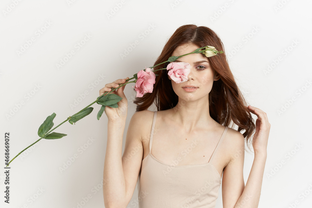 pretty woman flowers in hands posing charm lifestyle glamor pretty woman flowers in hands posing charm lifestyle glamor