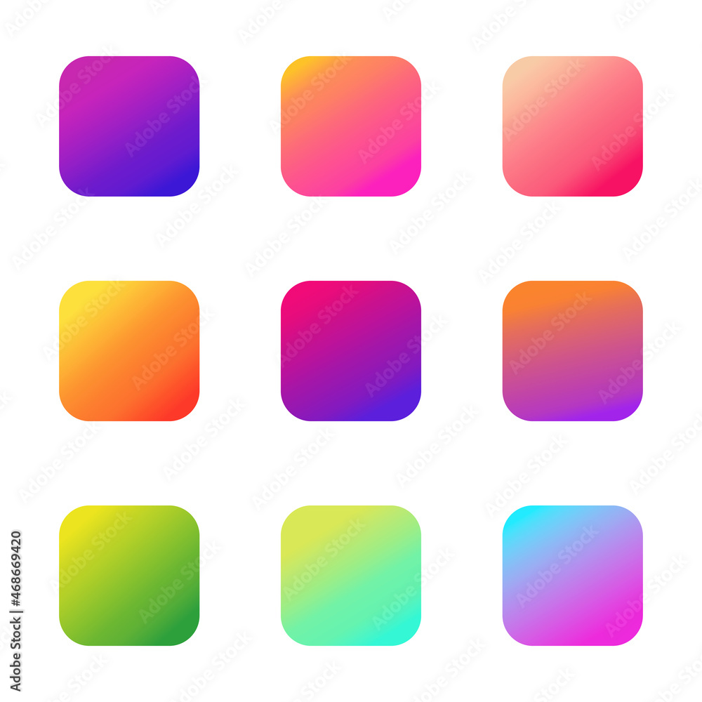 Set of blank icons with bright gradient. Isolated over white background.