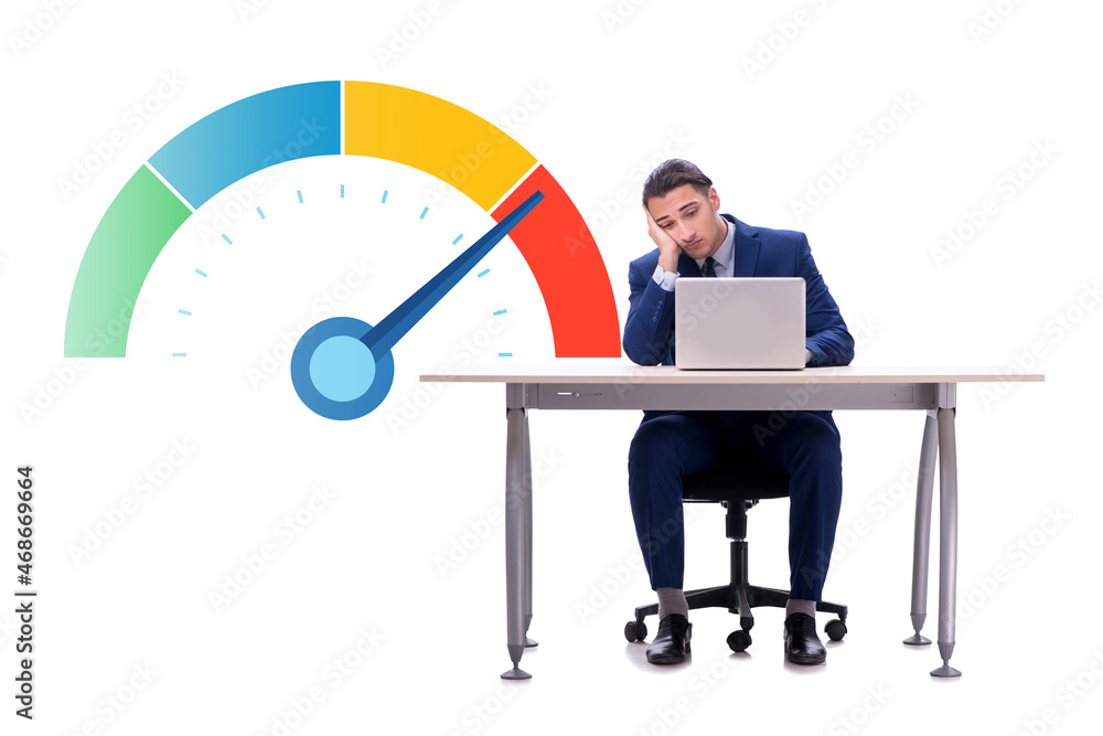 Businessman with meter measuring his stress level
