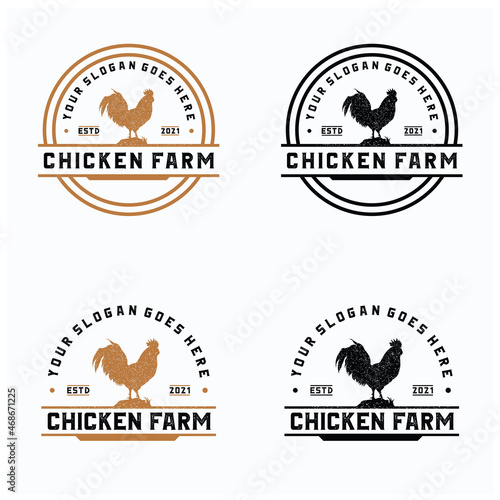 Vintage retro chicken farm logo Premium Vector