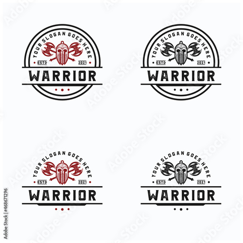 Vintage retro viking helmet head face warrior logo Premium Vector