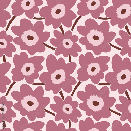 Seamless simple cute pattern of large pink flowers on light rose background.Endless floral ornament with beautiful blossoms.Colourful backdrop for fabric,textile,linen,covers,wrapping,decoupage.Vector