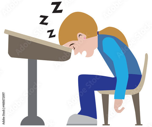 Sleeping Female Cartoon Student