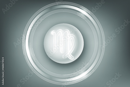 Glowing Zodiac Sign on a white button. Astrological symbolism.