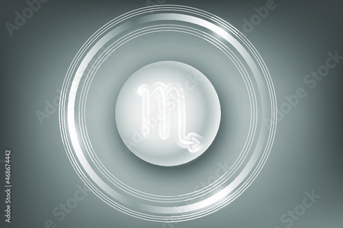 Glowing Zodiac Sign on a white button. Astrological symbolism.